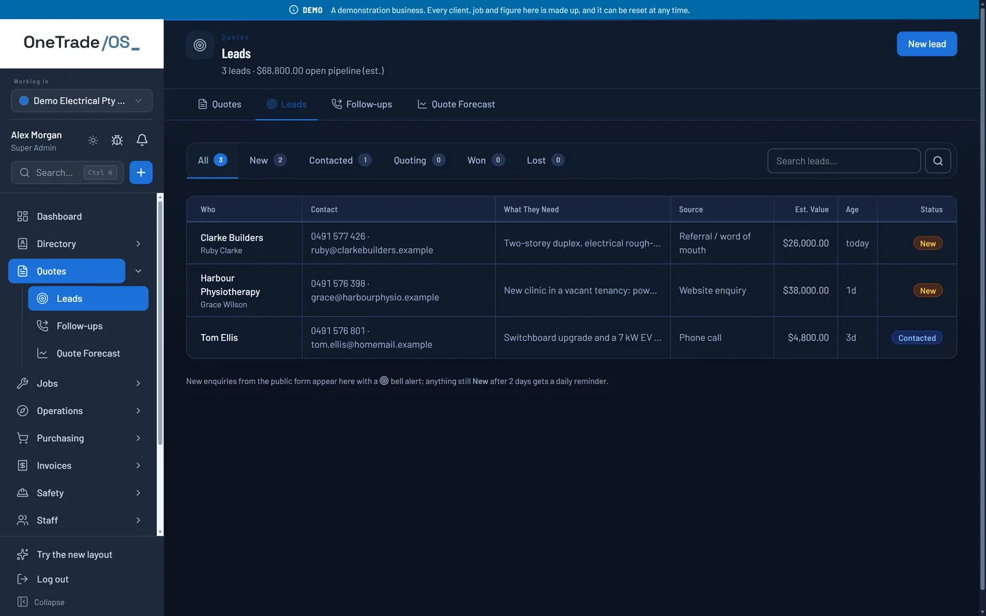 OneTrade OS — Leads