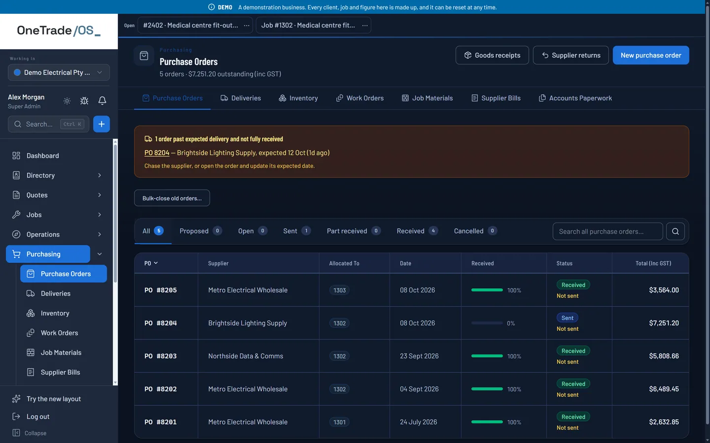OneTrade OS — Purchase orders