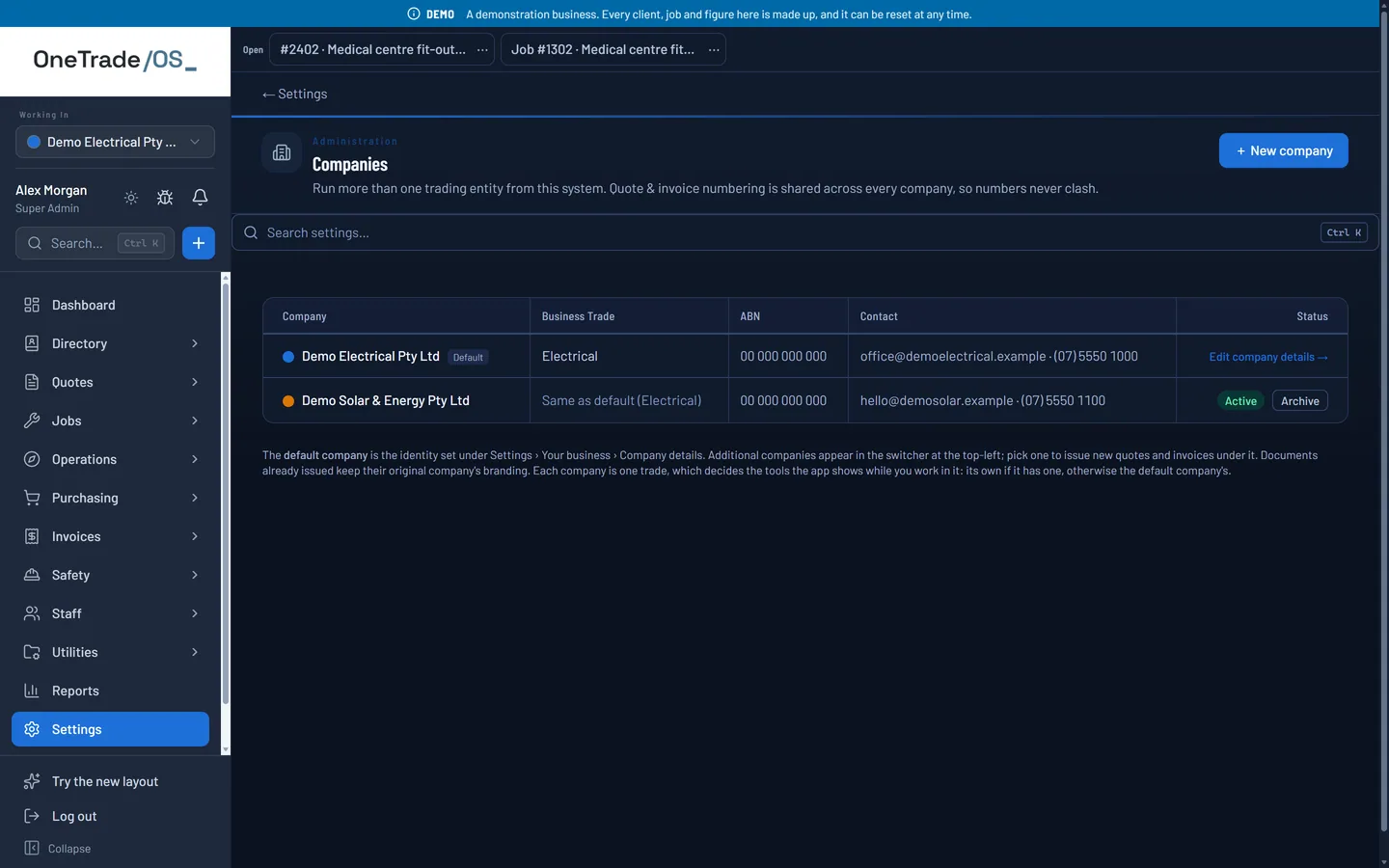 OneTrade OS — Companies